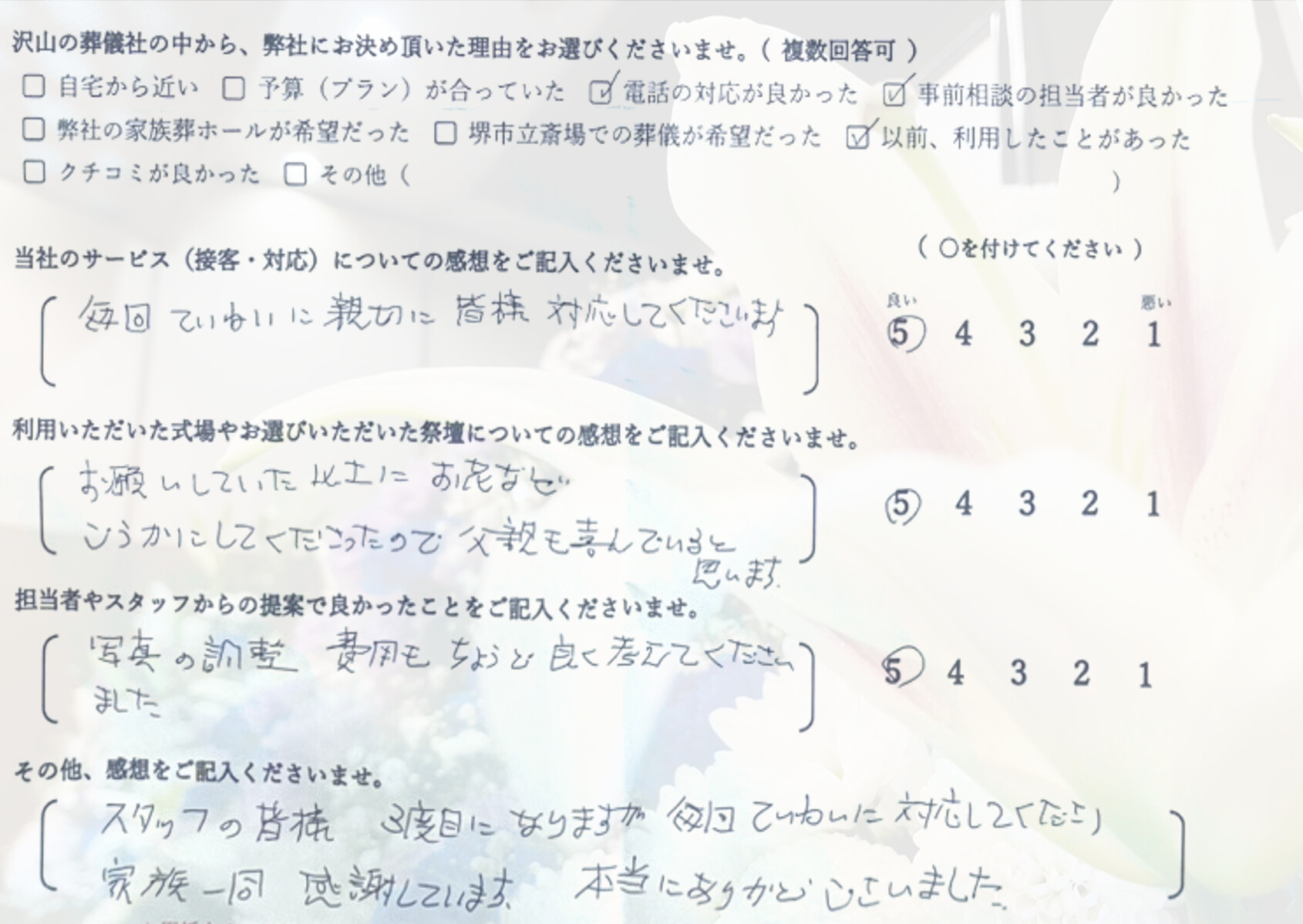 大阪市立北斎場 家族葬 お客様の声