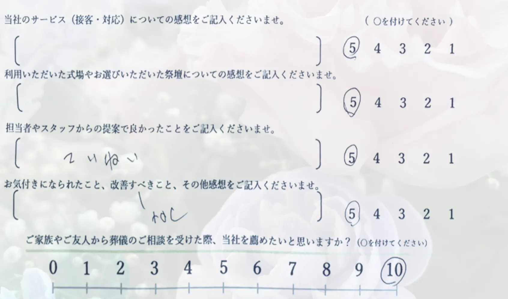 堺市北区 家族葬 お客様の声