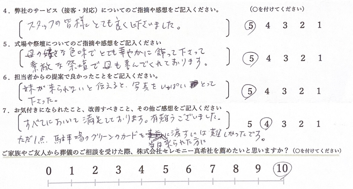 堺市　家族葬　お客様の声