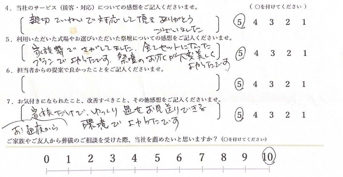 堺市　家族葬INORITEイノリテ堺斎場前ホール　家族葬　お客様の声