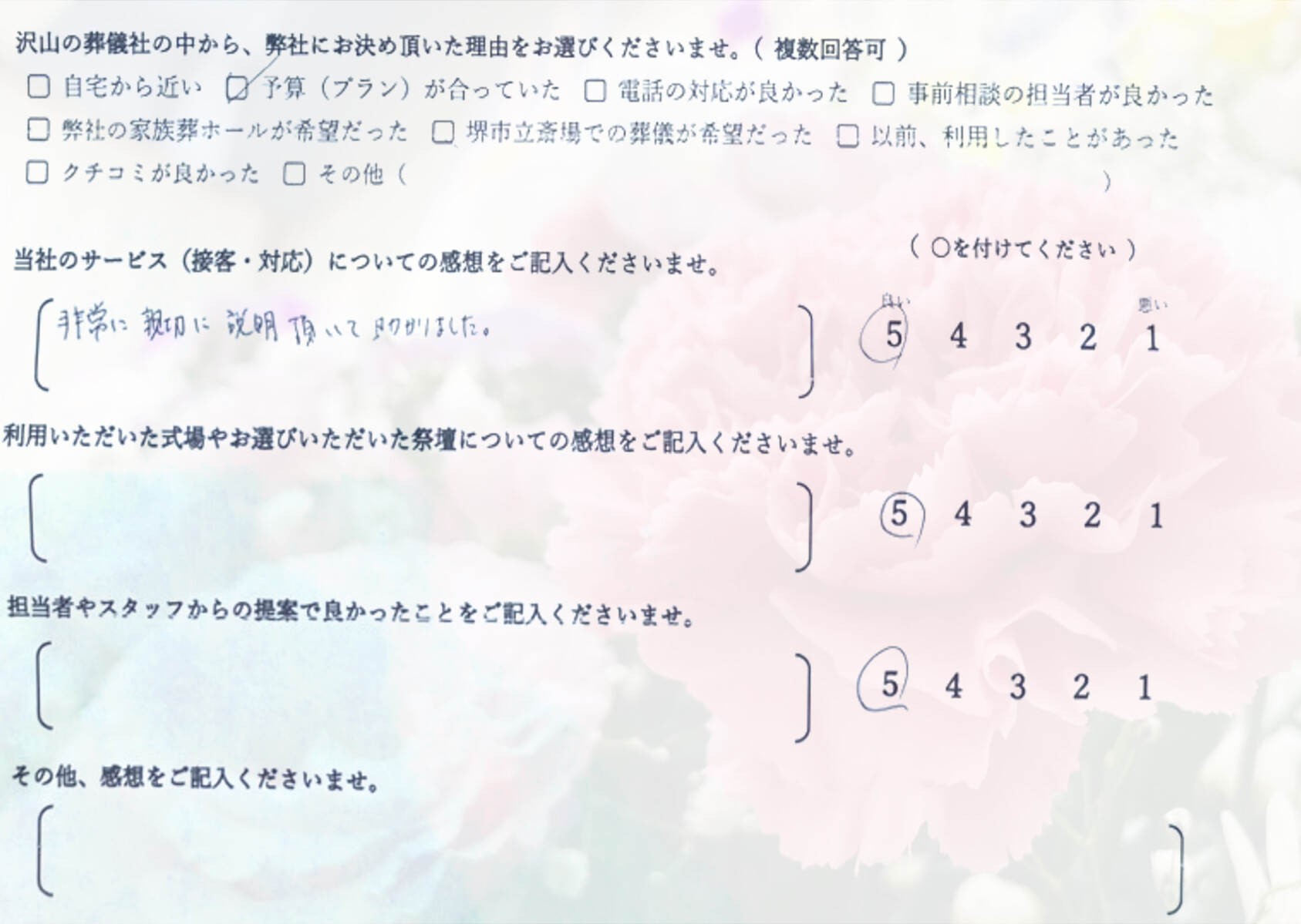 堺市北区で家族葬を行ったご家族から寄せられたお客様の声を紹介するためのレビュー紹介画像です
