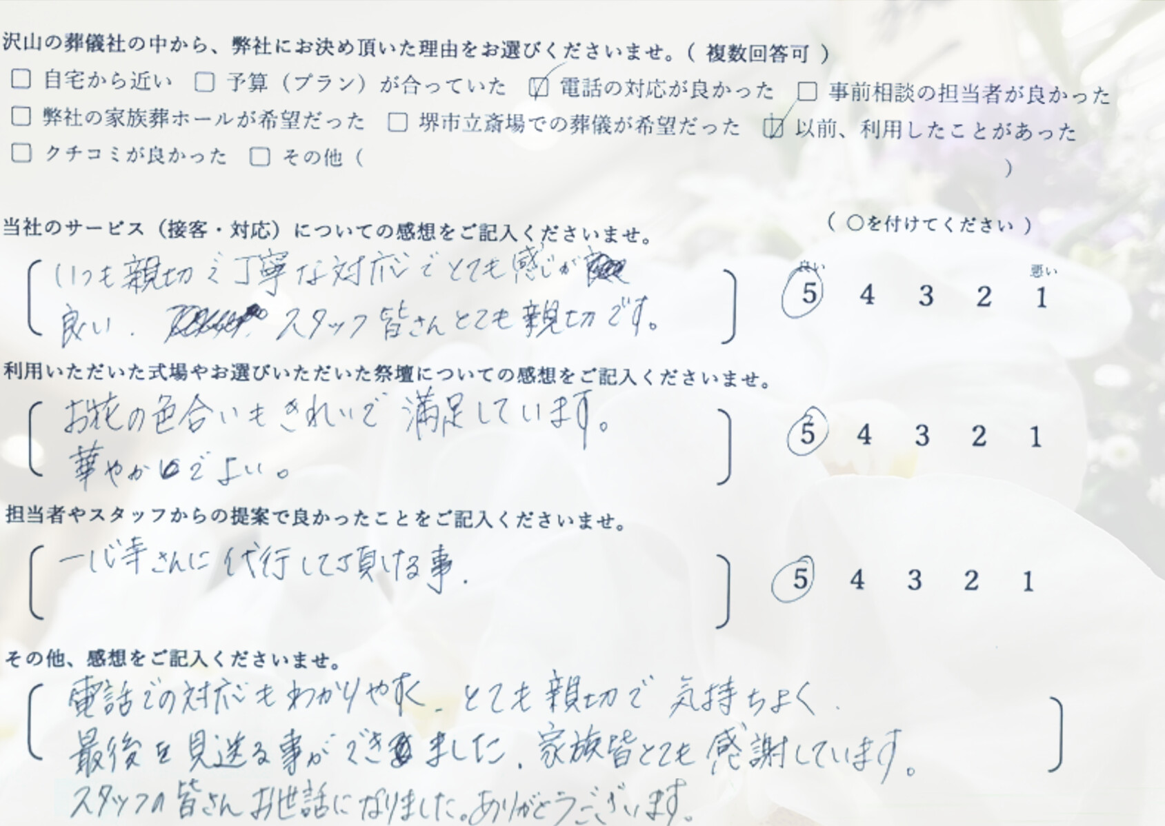 堺市北区で一日葬を行ったご家族から寄せられた、葬儀の感想や体験談を紹介するお客様の声の画像です。