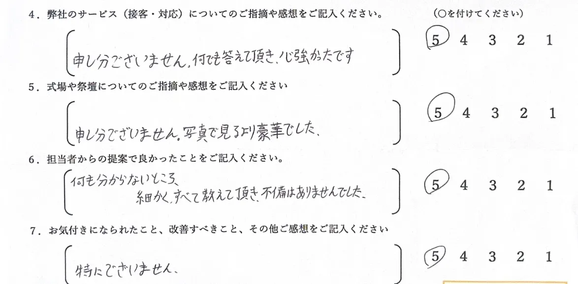 堺市堺区で家族葬を行ったご家族から寄せられた、対応や進行に関する感想を紹介するお客様の声の画像です。