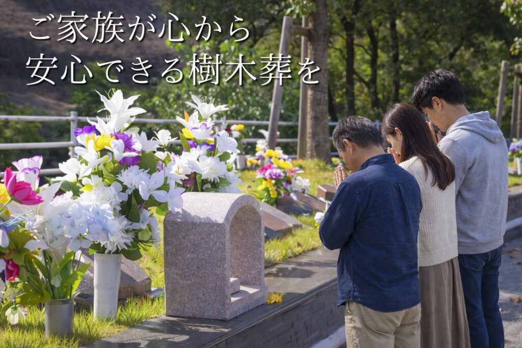 堺市で検討できる樹木葬について、供養の特徴や選ばれる理由を分かりやすく解説する記事用の画像です。