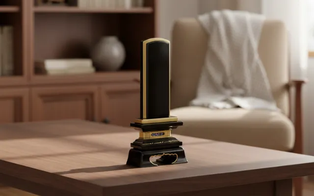 仏壇に安置する黒塗りの位牌。金文字で戒名が刻まれた本位牌。